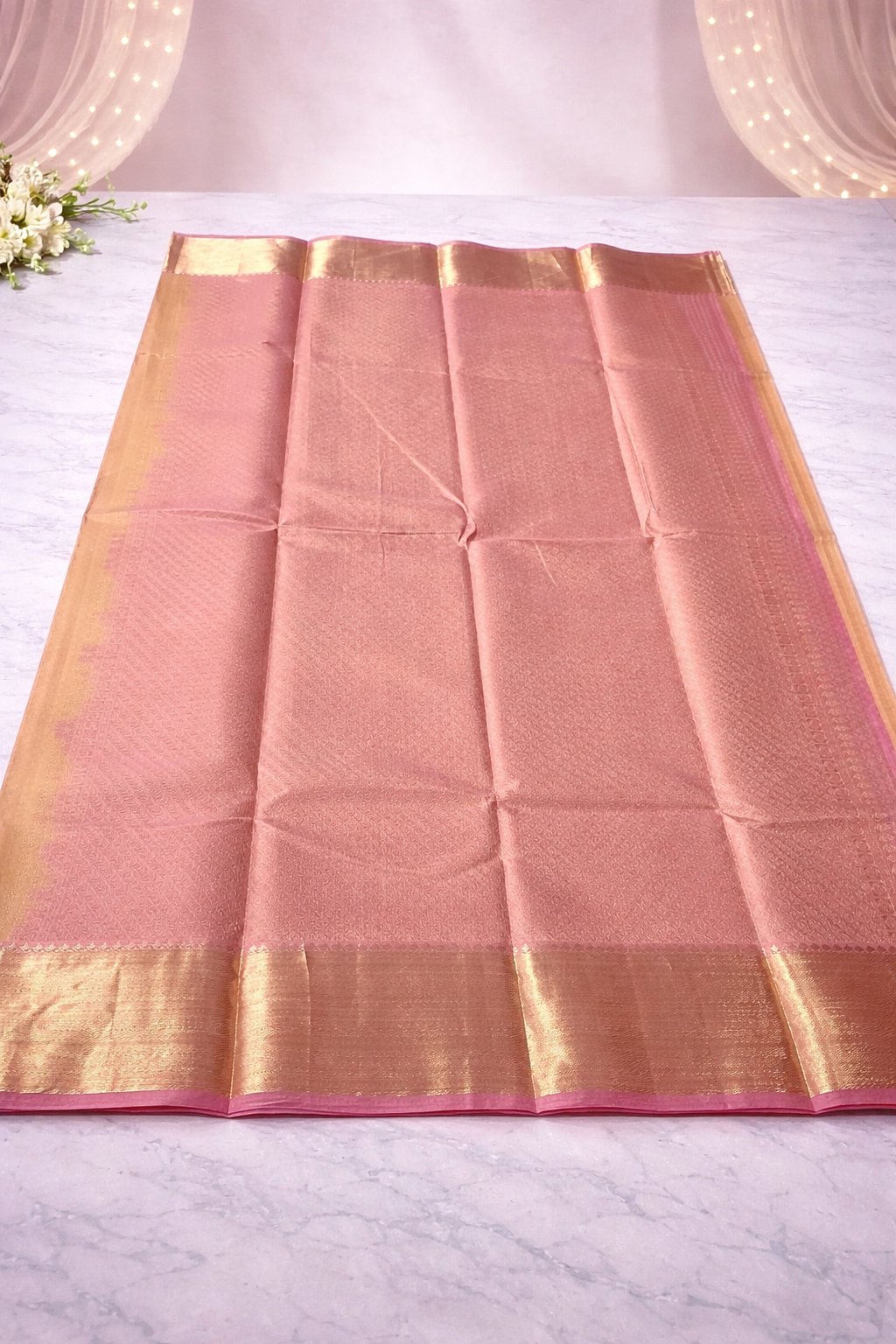 Elegant Honey Gold Silk Saree with Rose Pink Zari Border