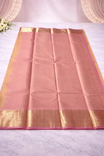 Elegant Honey Gold Silk Saree with Rose Pink Zari Border