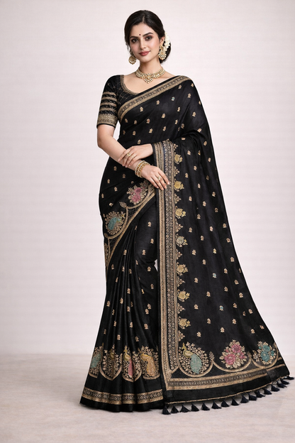 Soft Tussar Silk Saree with Scallop Border With Fall & Pico Done