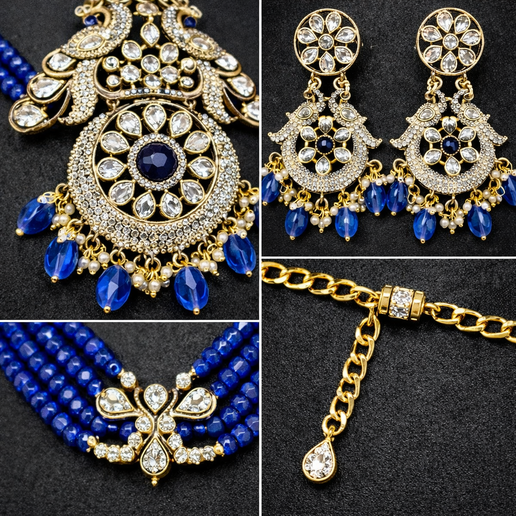 Royal Blue Peacock Beaded Necklace