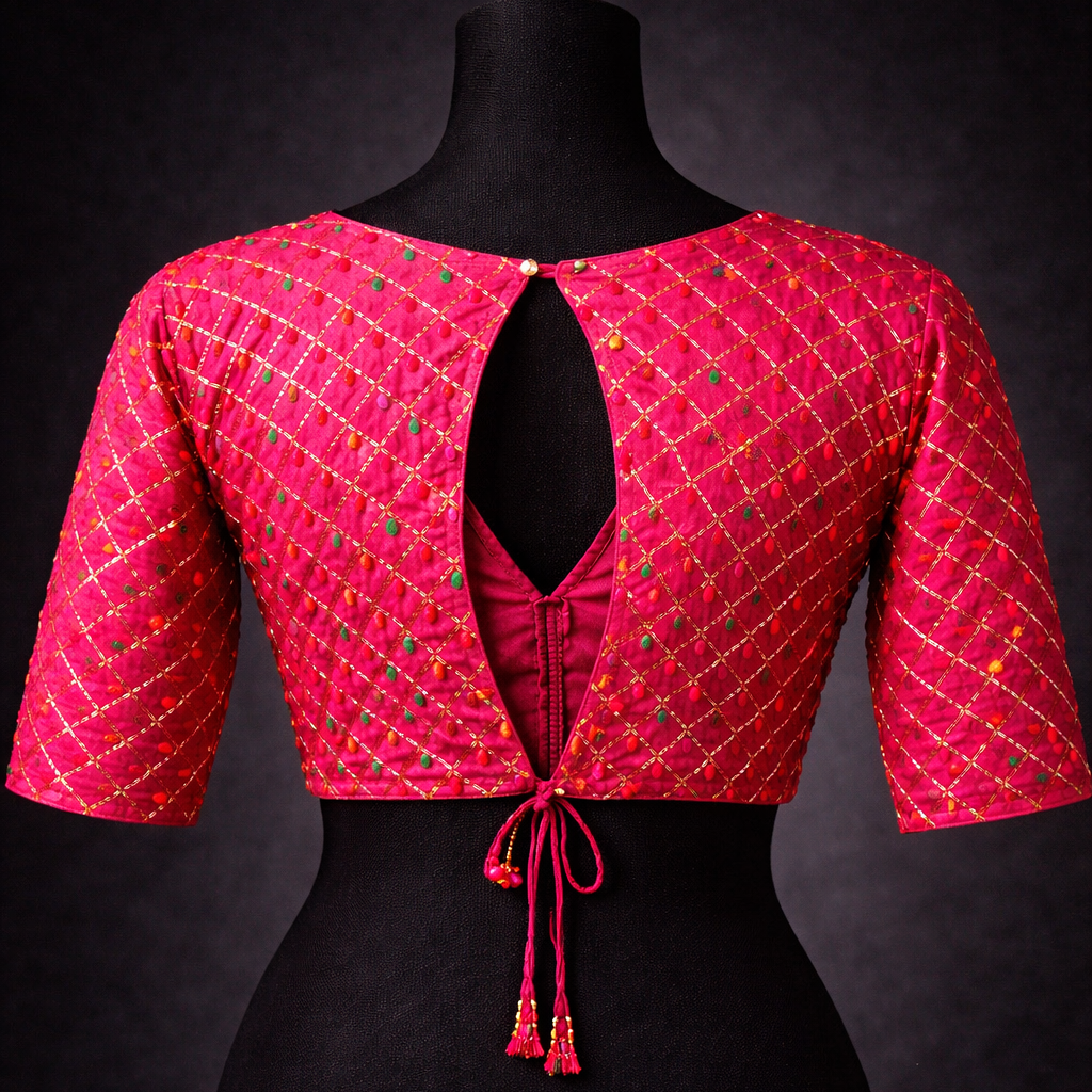 Designer Multicolor Embroidered V-Neck Blouse