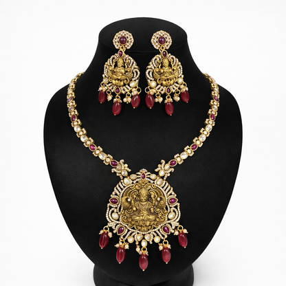 Sri Lakshmi Temple Ruby Bridal Necklace Set