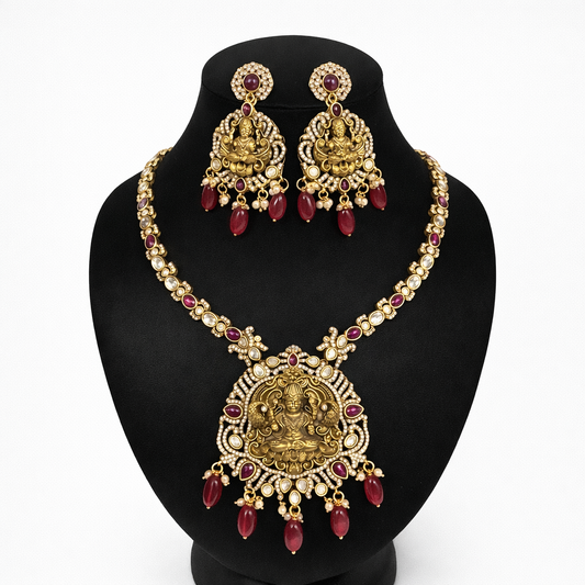 Sri Lakshmi Temple Ruby Bridal Necklace Set