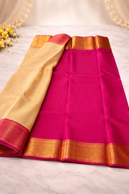 Cream Gold Soft Silk Saree with Rich Zari Border