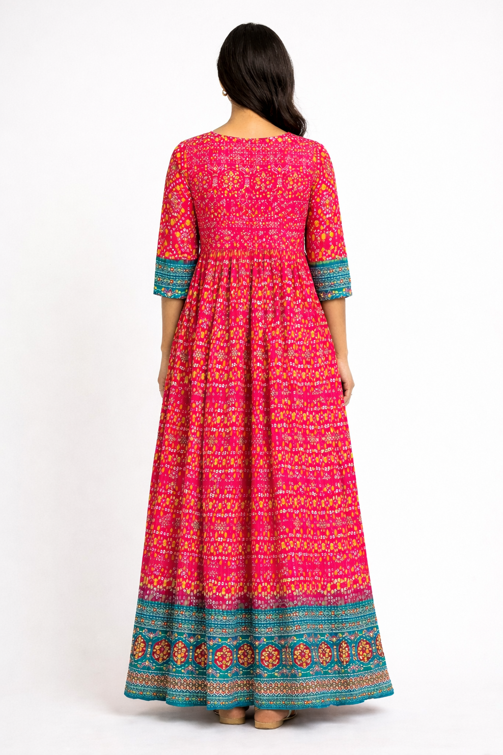 Vibrant Pink Printed Anarkali Style Kurti