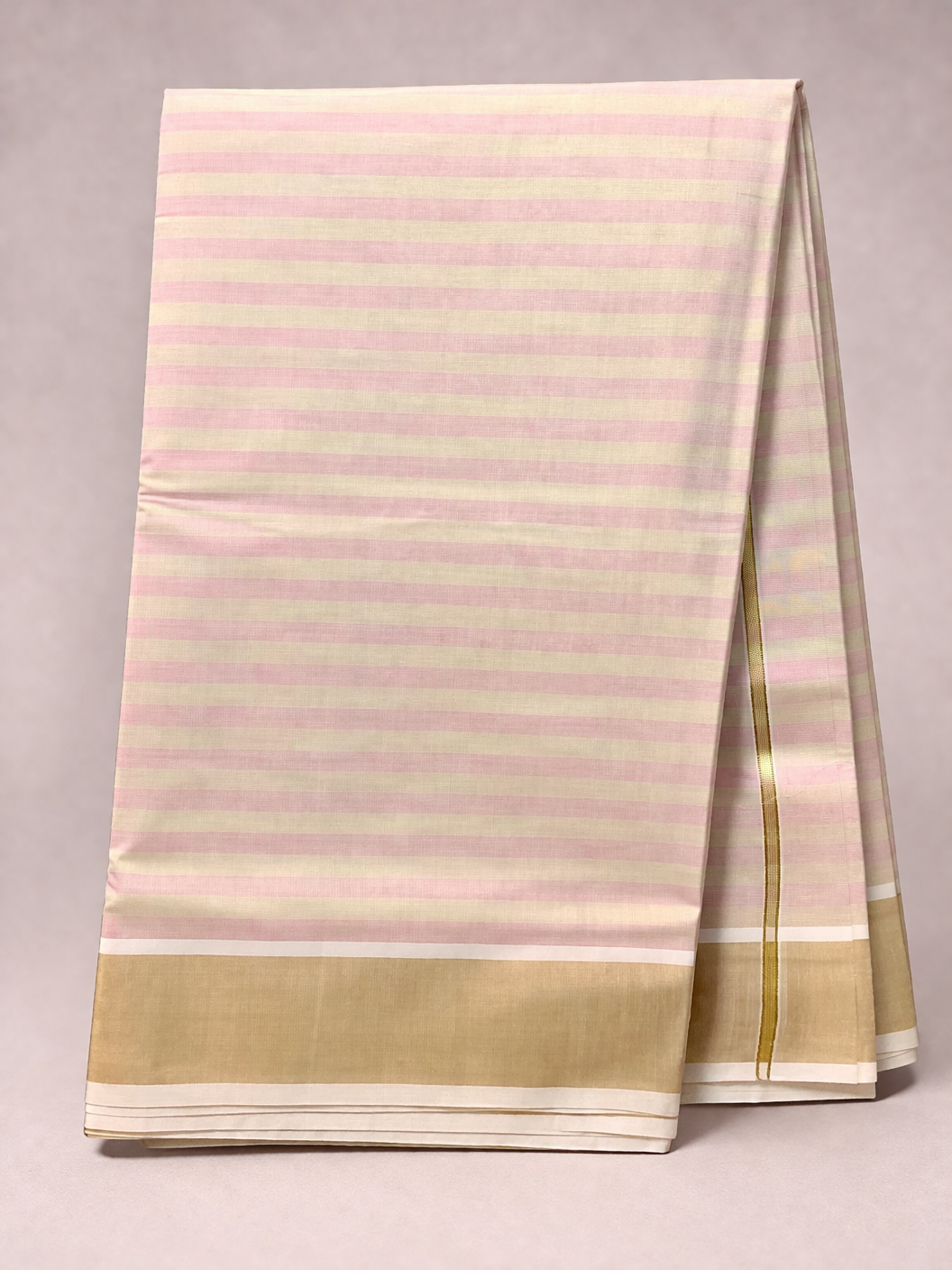 Elegant Rose Gold Tissue Silk Saree with Classic Gold Zari Border