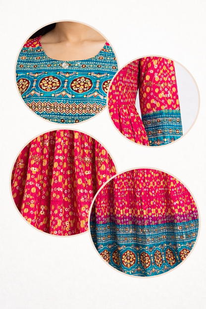 Vibrant Pink Printed Anarkali Style Kurti