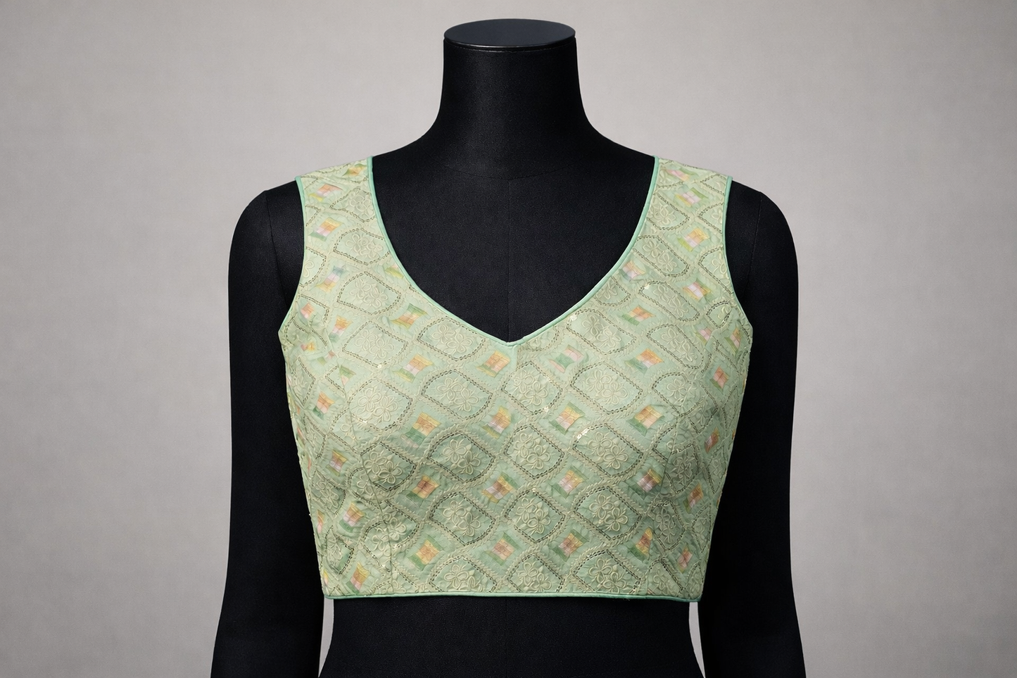 Pastel Green Jacquard Designer Blouse
