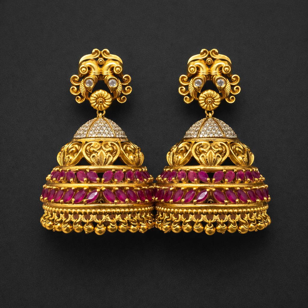 Antique Ruby Kemp Temple Jhumka