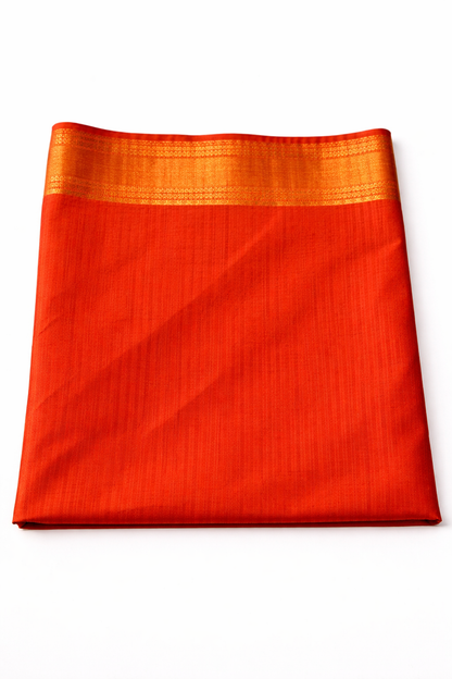 Mustard Orange Pochampally Semi Silk Saree with Rich Zari Border & Contrast Red Pallu