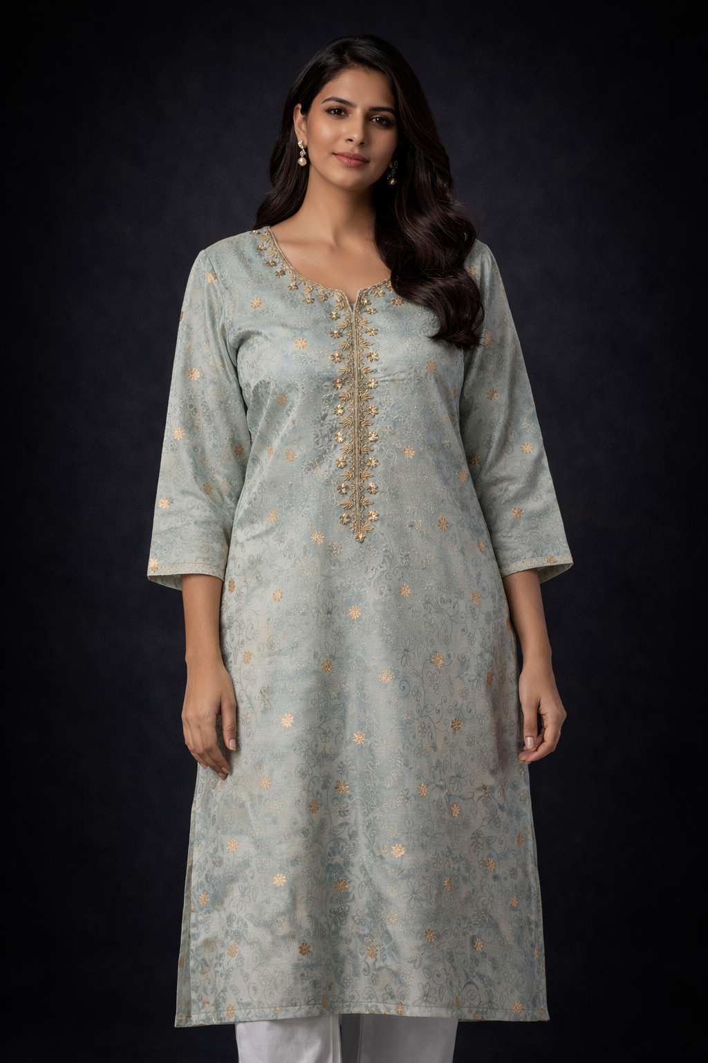 Steel Blue Zari Elegance Kurti