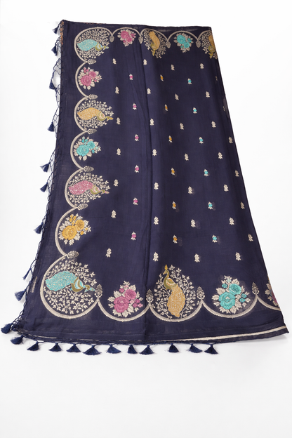 Soft Tussar Silk Saree with Scallop Border With Fall & Pico Done