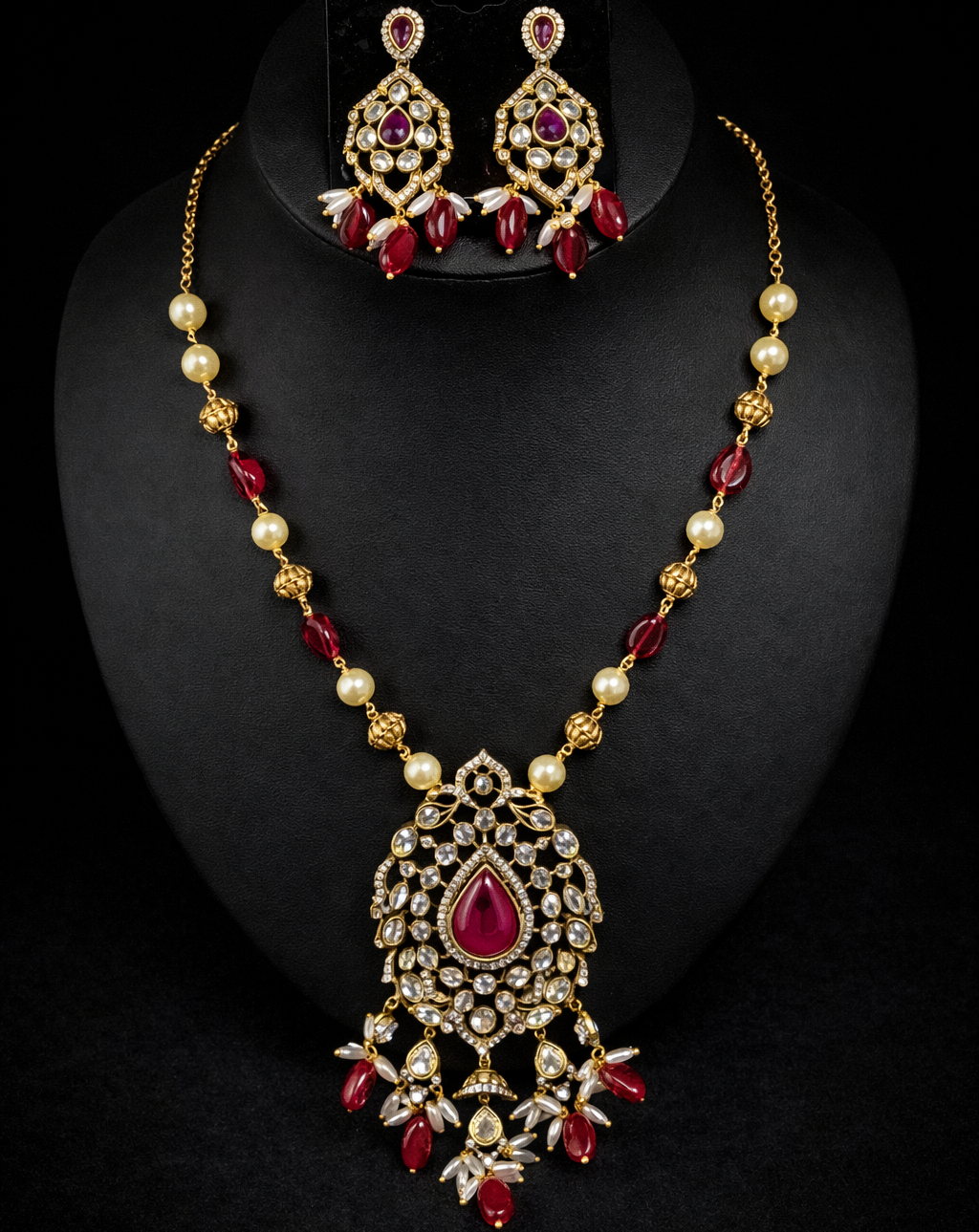 Classic Ruby Beaded Necklace Set