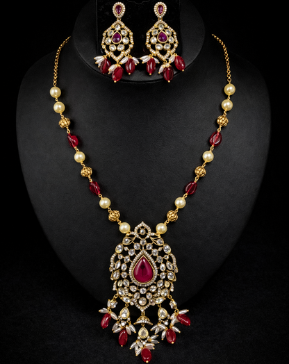 Classic Ruby Beaded Necklace Set