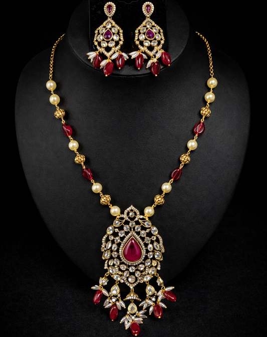Classic Ruby Beaded Necklace Set