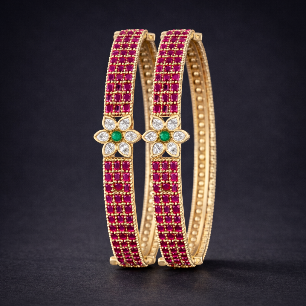 Ruby Emerald Floral Designer Bangles