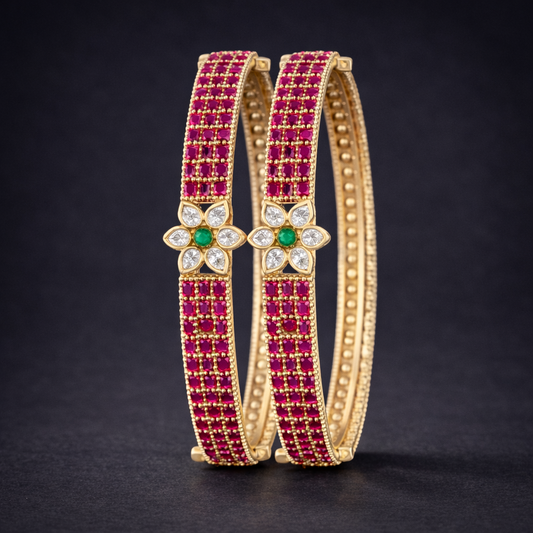Ruby Emerald Floral Designer Bangles