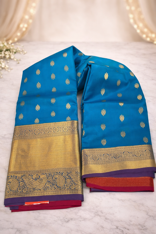 Royal Rani Pink & Teal Blue Soft Silk Saree with Rich Gold Zari Work