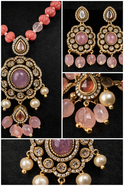 Pink Beaded Pendant Set