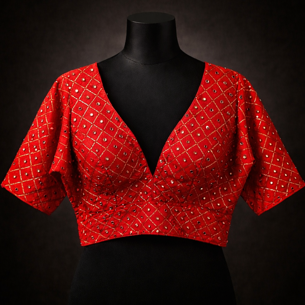 Red Mirror Work Designer Blouse