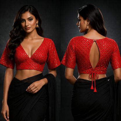 Red Mirror Work Designer Blouse