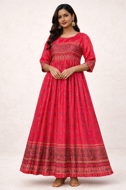 Elegant Pink Printed Anarkali Kurti