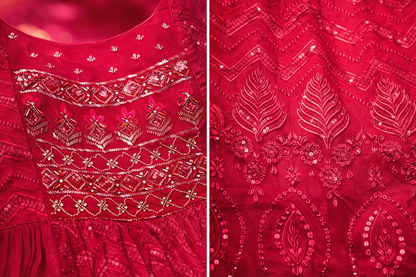 Elegant Wine Red Embroidered Chudithar Set with Dupatta