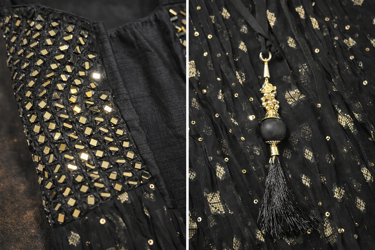 Elegant Black & Gold Embroidered Anarkali Set