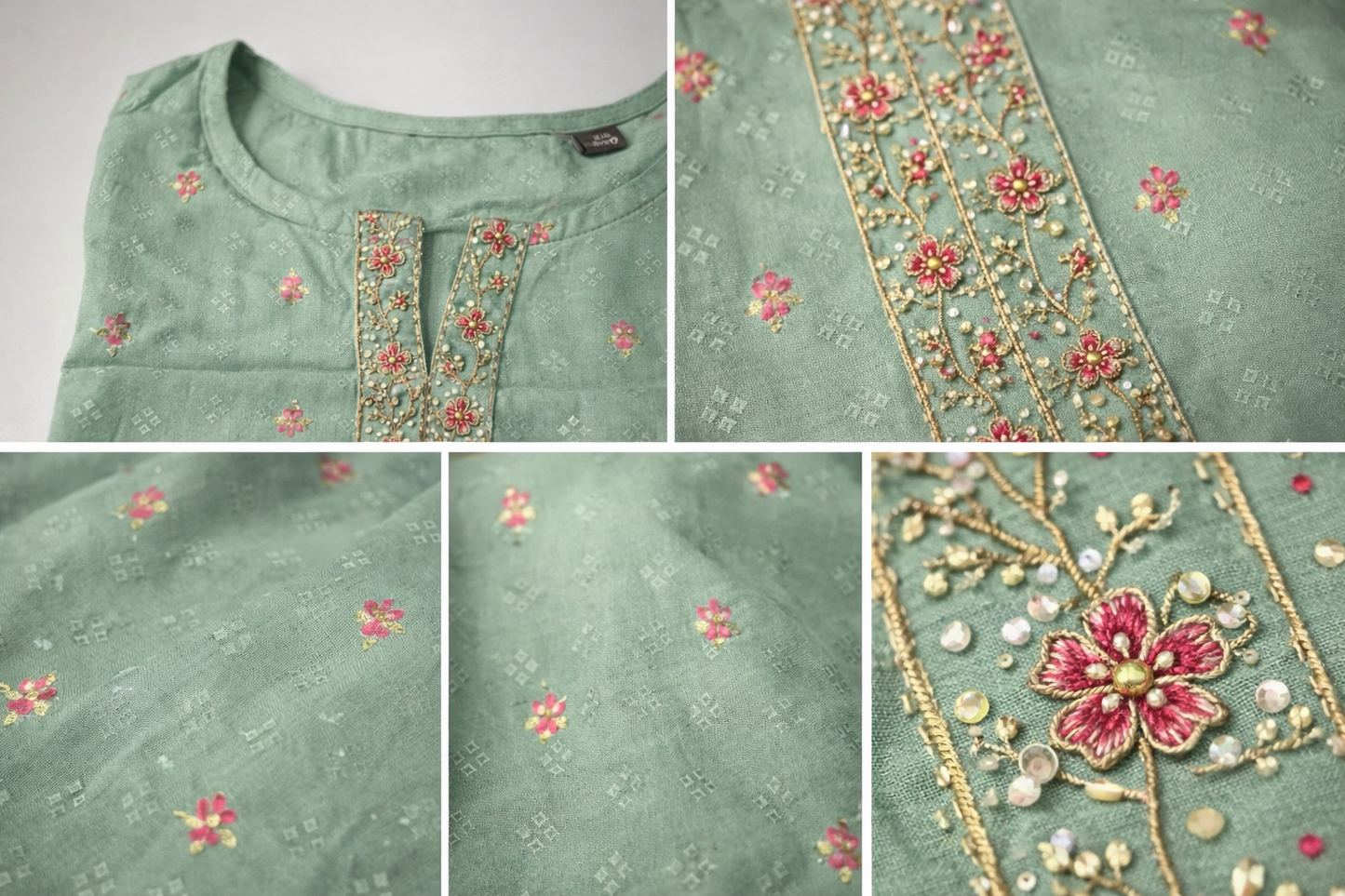 Sage Green Embroidered Straight Kurti