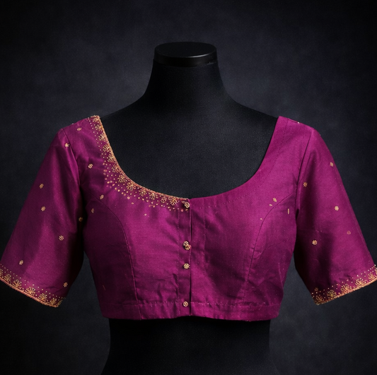 Elegant Magenta Silk Aari Work Blouse