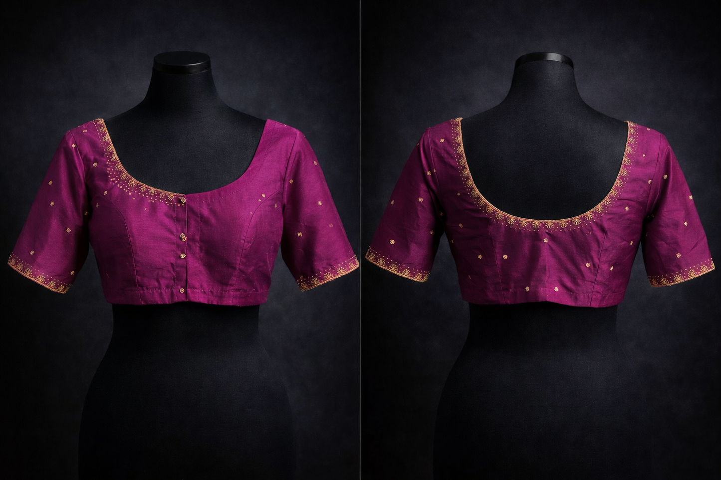 Elegant Magenta Silk Aari Work Blouse