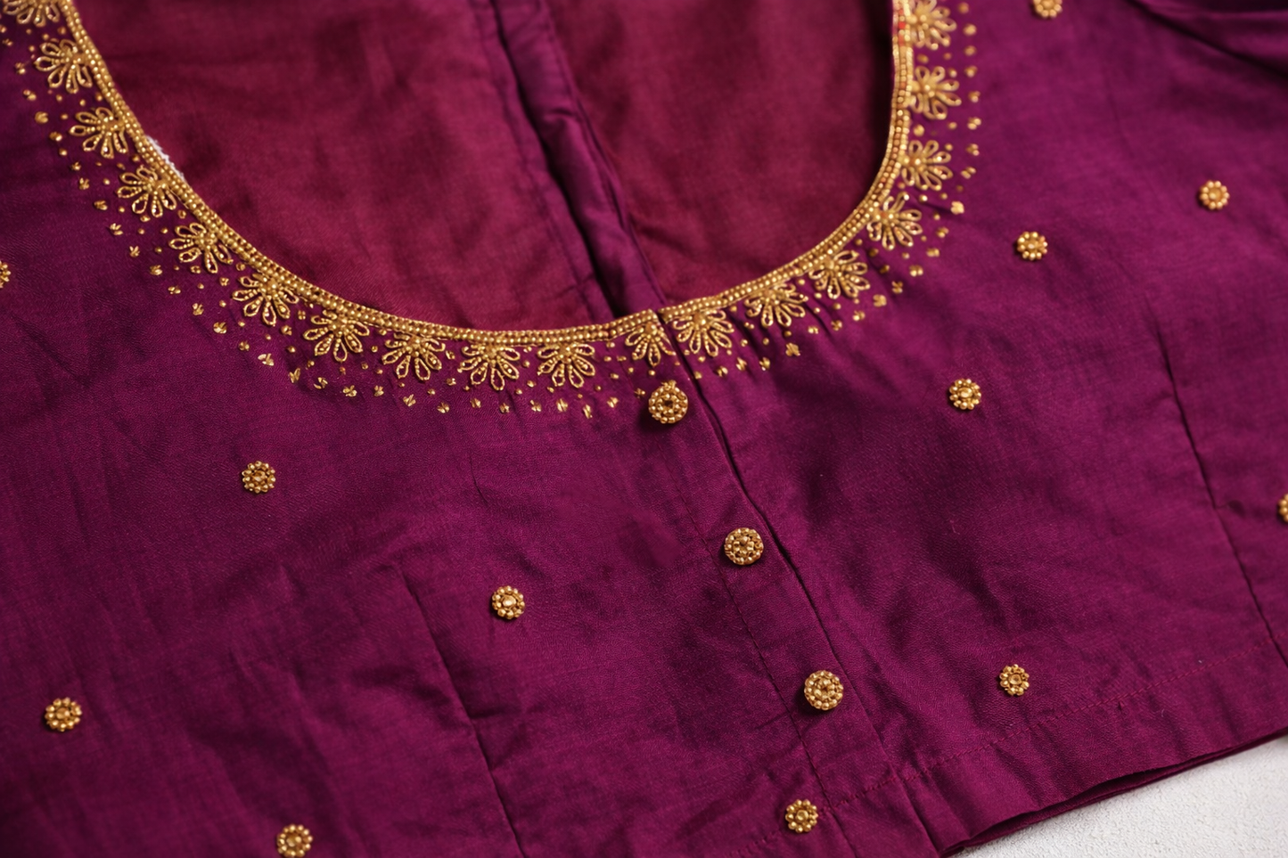 Elegant Magenta Silk Aari Work Blouse