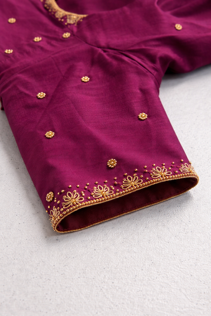 Elegant Magenta Silk Aari Work Blouse