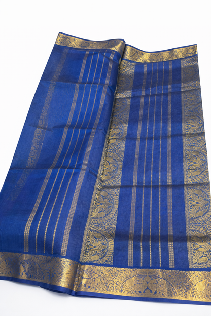 Vibrant Orange & Royal Blue Kanchipuram Silk Saree with Rich Gold Zari Border