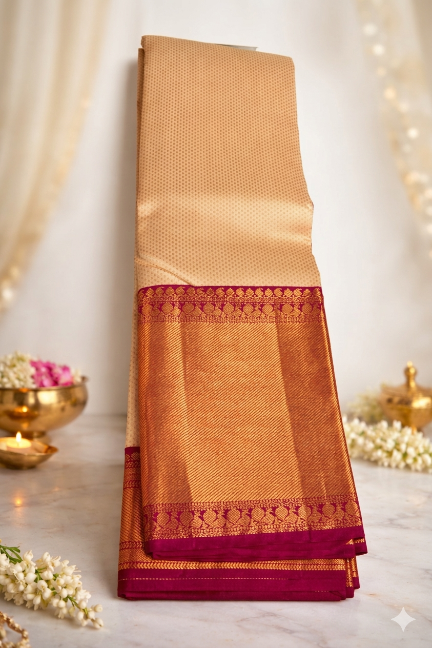 Cream Gold Soft Silk Saree with Rich Zari Border