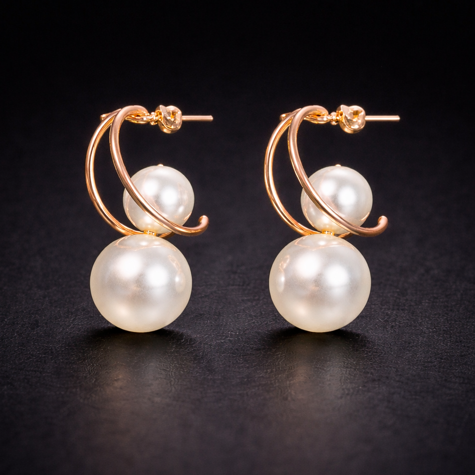 Dual Pearl Hoop Drop Earrings