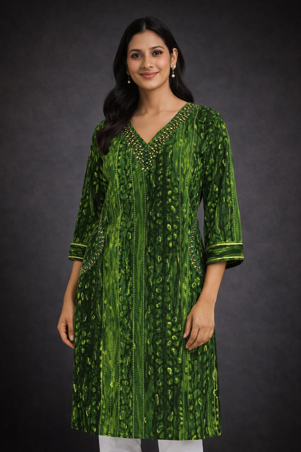 Emerald Green Printed Straight Kurti
