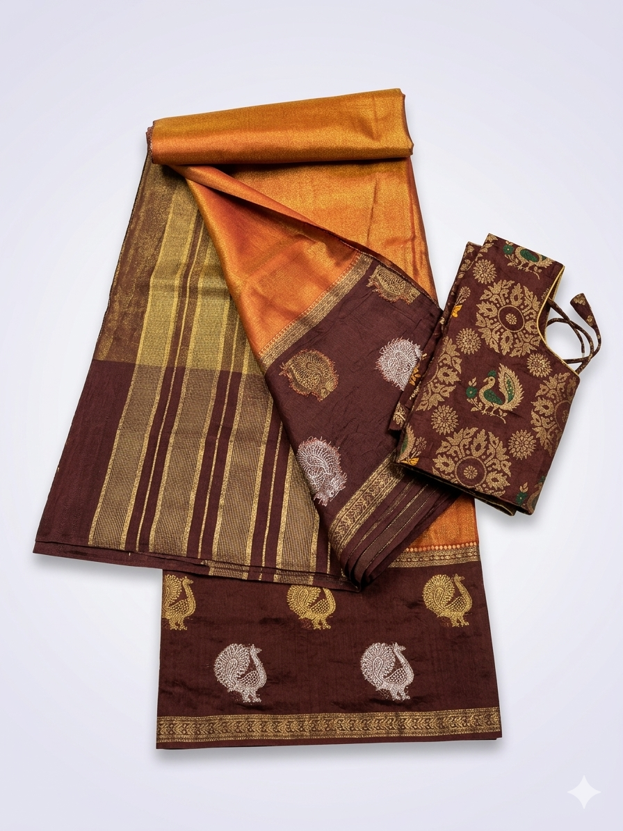 Premium Viscose Georgette Saree with Zari Border & With Ready-Made Blouse and Fall & Pico done