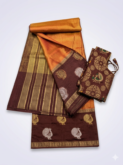 Premium Viscose Georgette Saree with Zari Border & With Ready-Made Blouse and Fall & Pico done