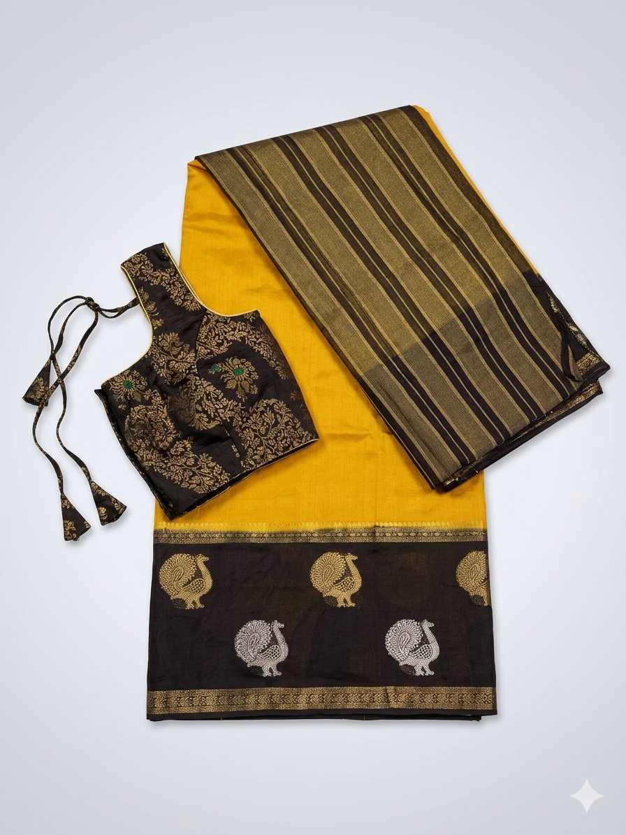 Premium Viscose Georgette Saree with Zari Border & With Ready-Made Blouse and Fall & Pico done