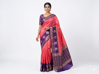 Premium Viscose Georgette Saree with Zari Border & With Ready-Made Blouse and Fall & Pico done
