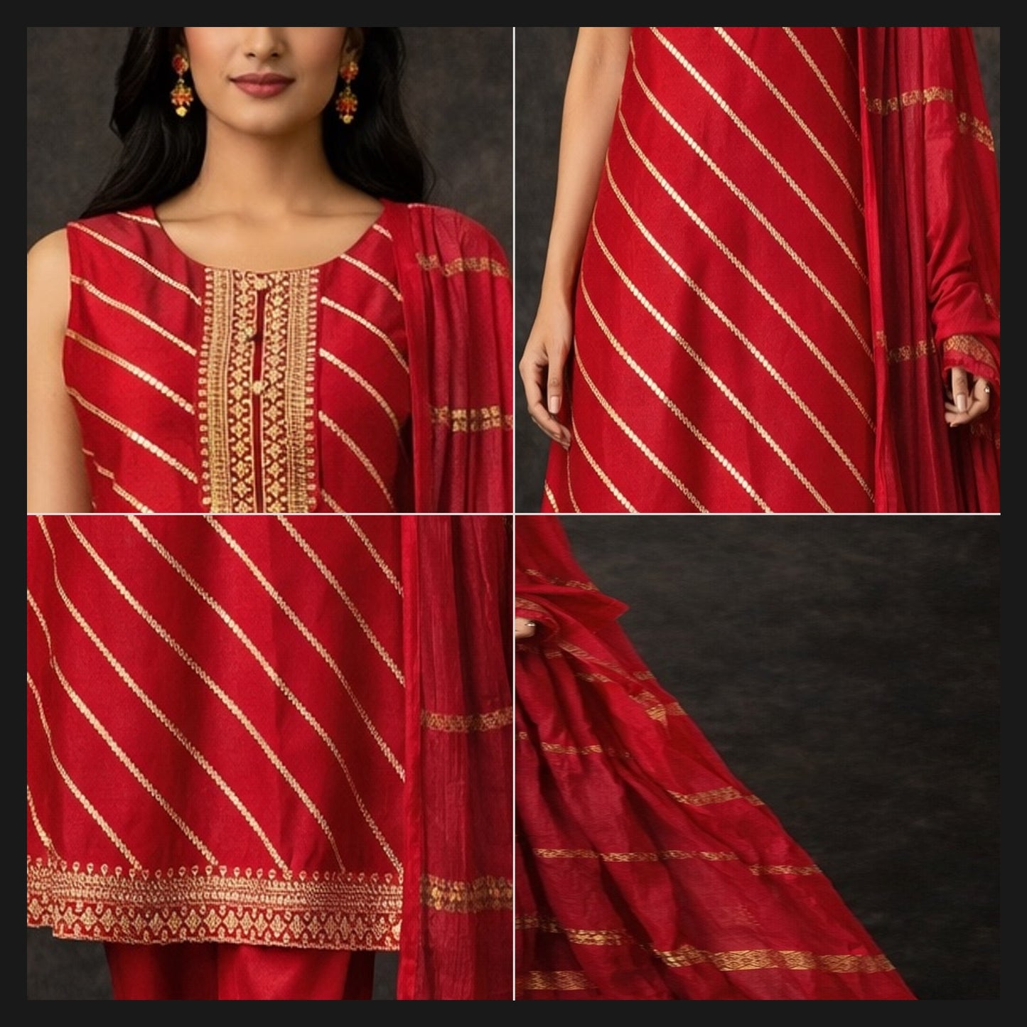Elegant Red Embroidered Chudithar Set with Dupatta