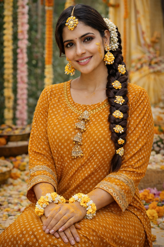 Mustard Yellow Printed Kurti with Gota Tassel