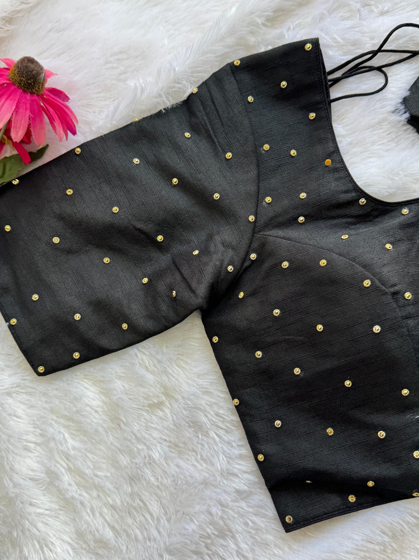 Velvet Readymade Blouse with Zari Buttas - Size : 36 [Opens upto 40]