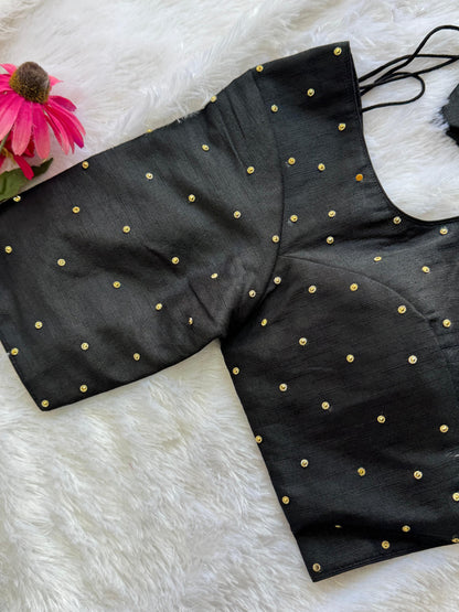 Velvet Readymade Blouse with Zari Buttas - Size : 36 [Opens upto 40]