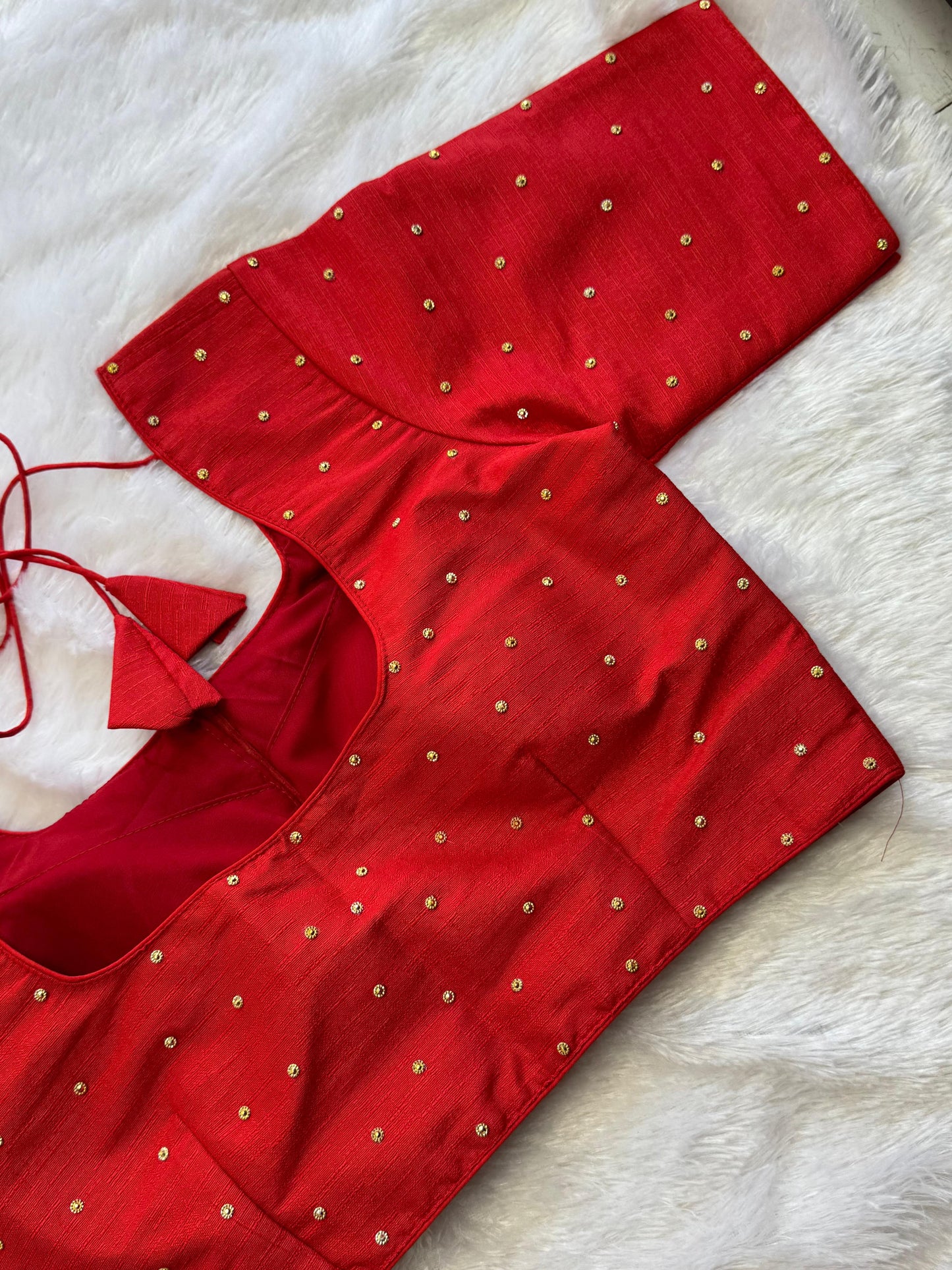 Velvet Readymade Blouse with Zari Buttas - Size : 36 [Opens upto 40]