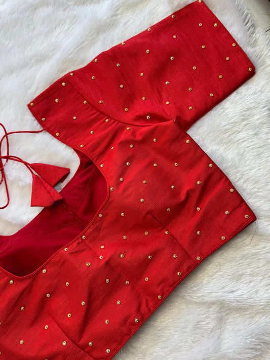 Velvet Readymade Blouse with Zari Buttas - Size : 36 [Opens upto 40]