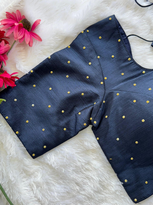 Velvet Readymade Blouse with Zari Buttas - Size : 36 [Opens upto 40]