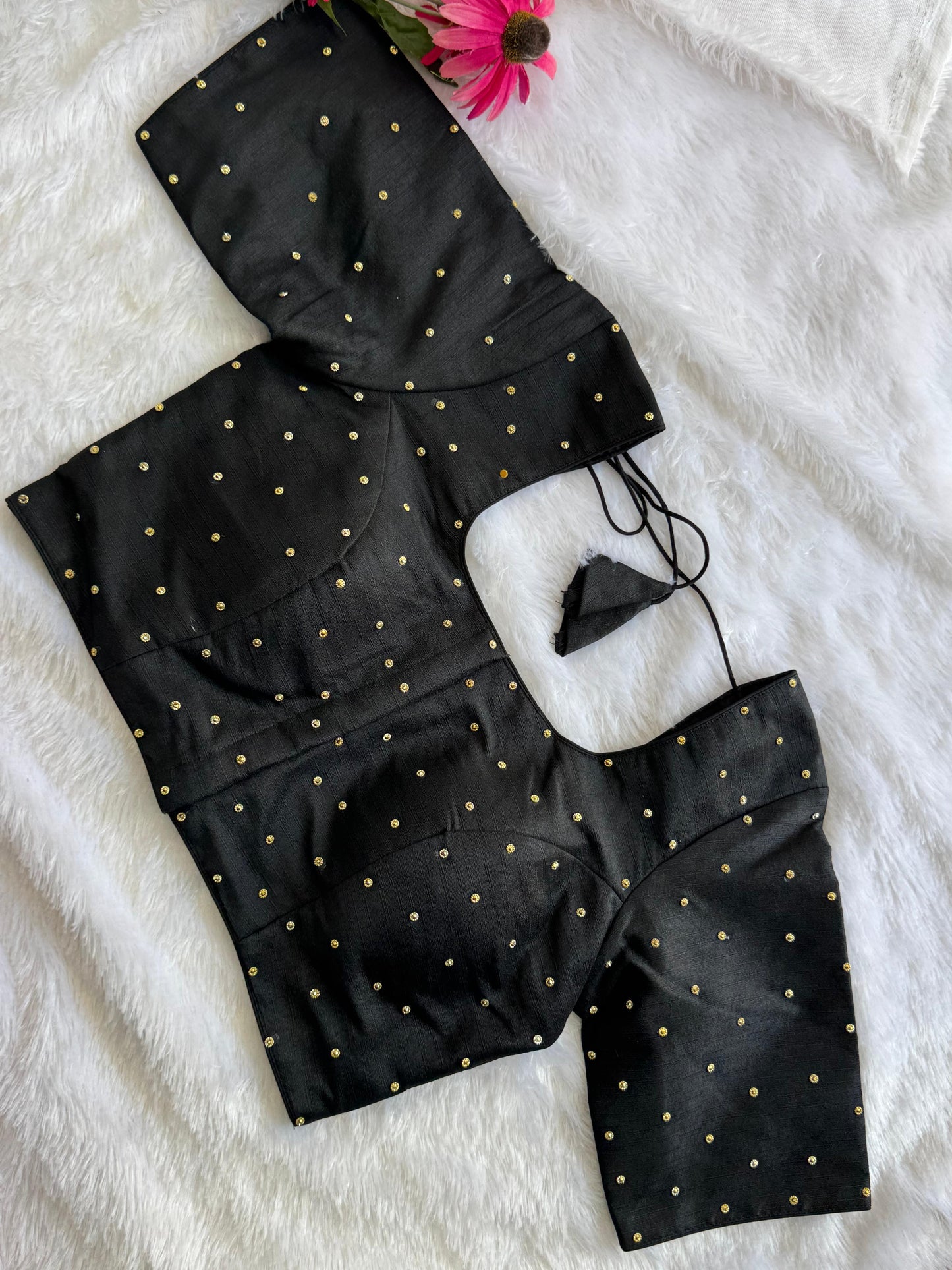 Velvet Readymade Blouse with Zari Buttas - Size : 36 [Opens upto 40]