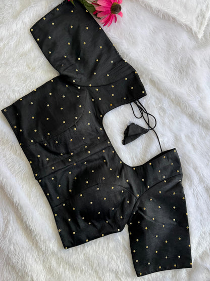 Velvet Readymade Blouse with Zari Buttas - Size : 36 [Opens upto 40]